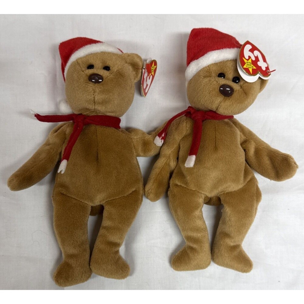 2 - TY Beanie Baby 1997 Teddy Holiday Christmas‎ Brown Bear W/ Tag Plush Toy